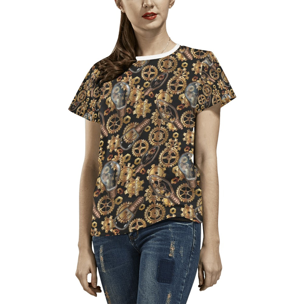Steampunk Lightbulb Print Design LKS304 Women's  T-shirt