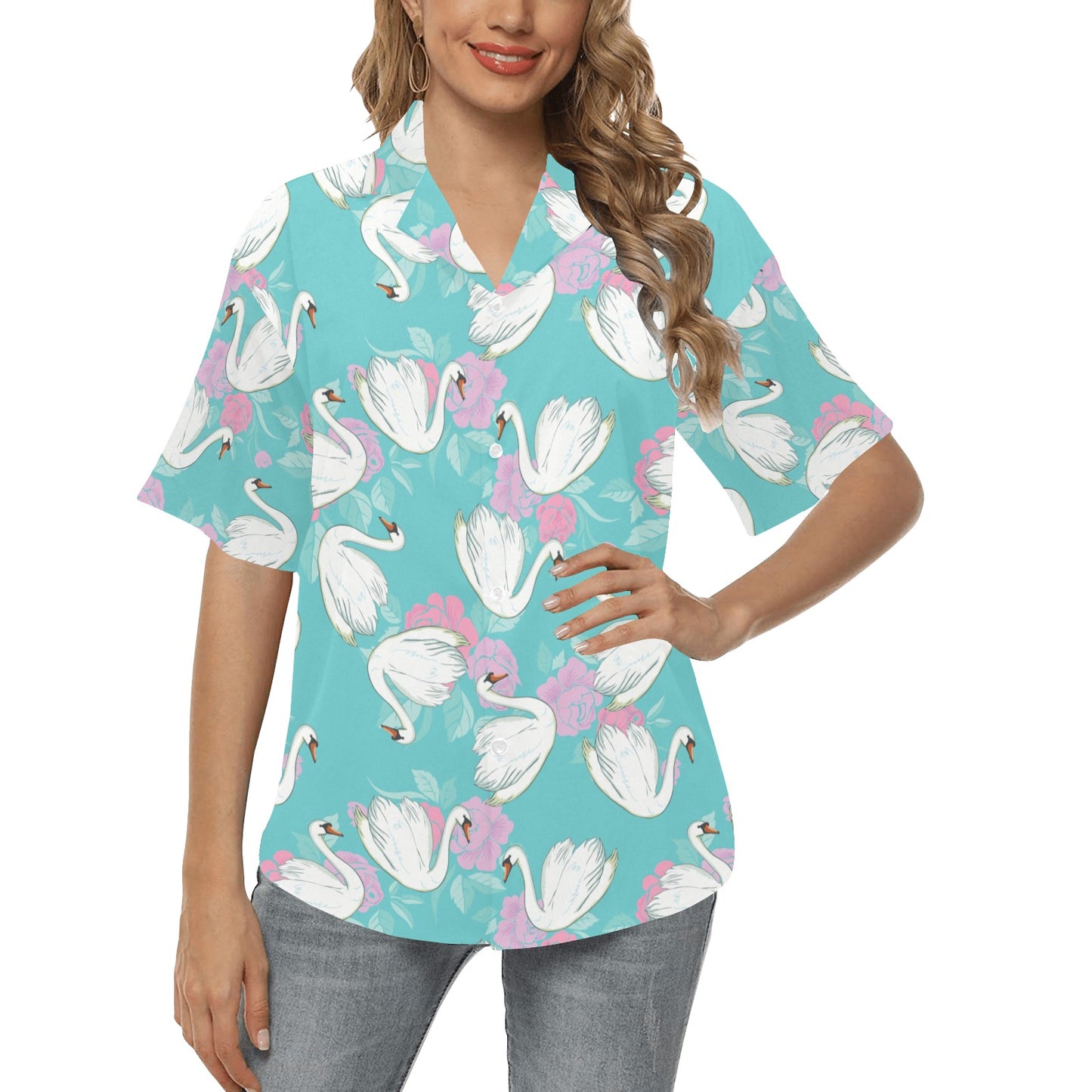 Swan Pattern Print Design 03 Women's Hawaiian Shirt