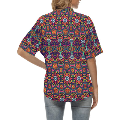 Ethnic Flower Style Print Pattern Women's Hawaiian Shirt