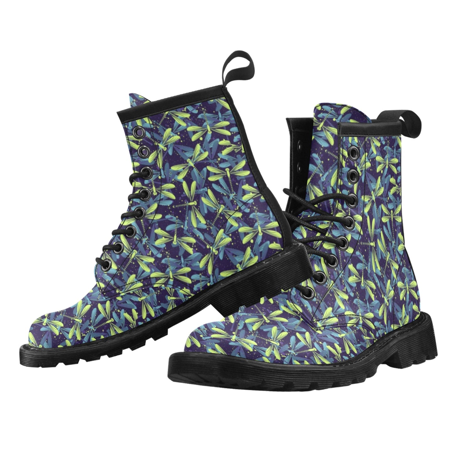 Dragonfly Lime Blue Print Pattern Women's Boots