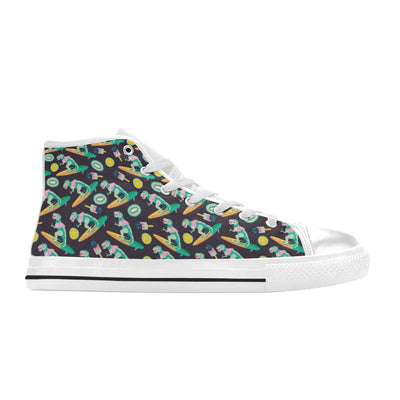 Surfboard T Rex Print Design LKS301 High Top Women's White Shoes