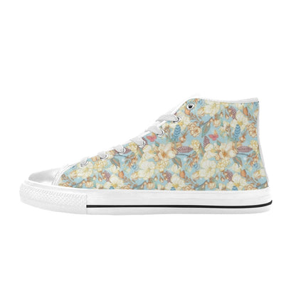 Summer Floral Print Design LKS302 High Top Women's White Shoes