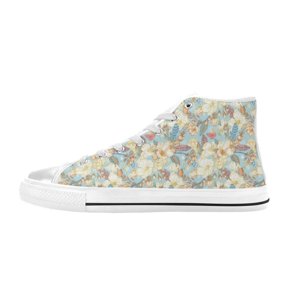 Summer Floral Print Design LKS302 High Top Women's White Shoes