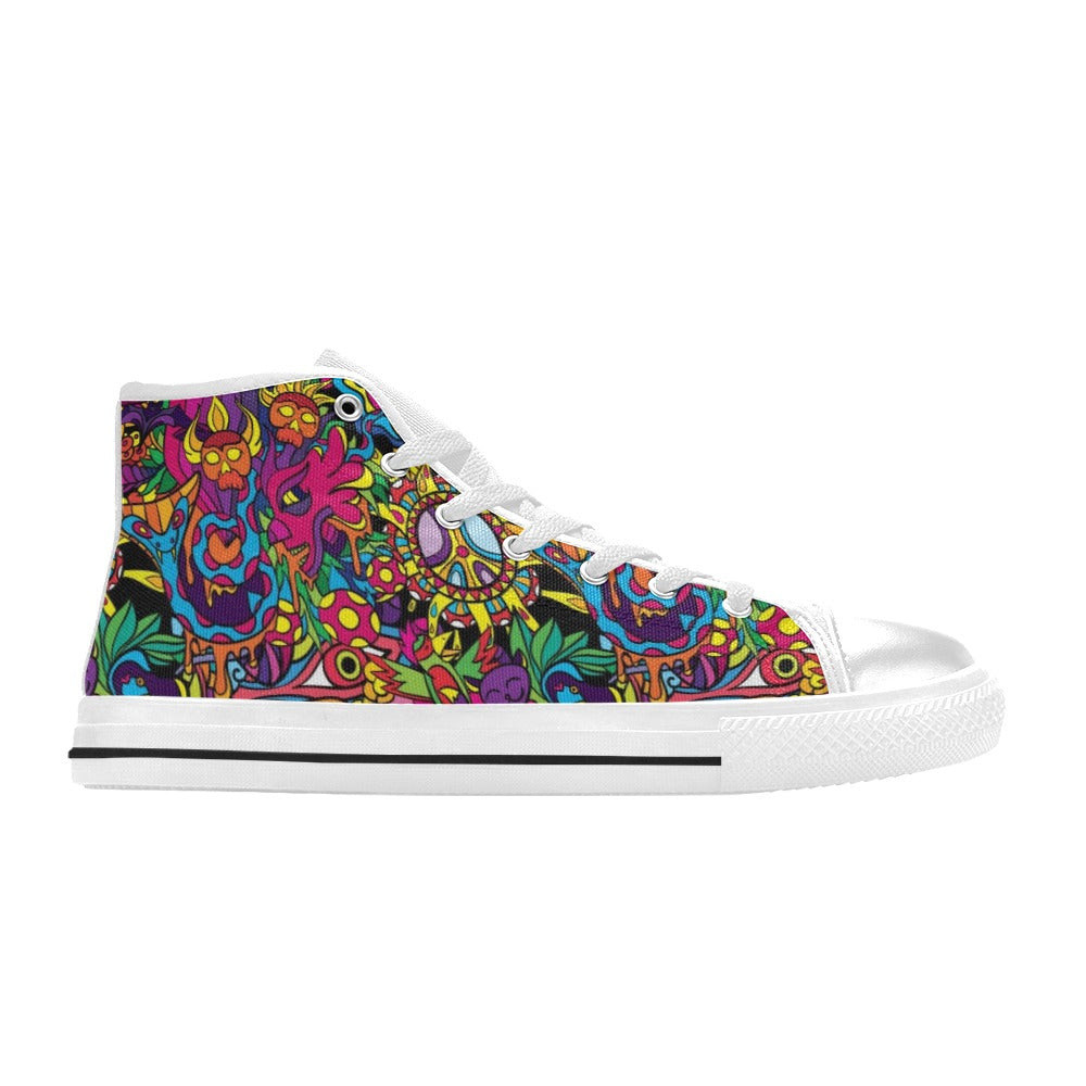 Trippy Print Design LKS304 High Top Women's White Shoes