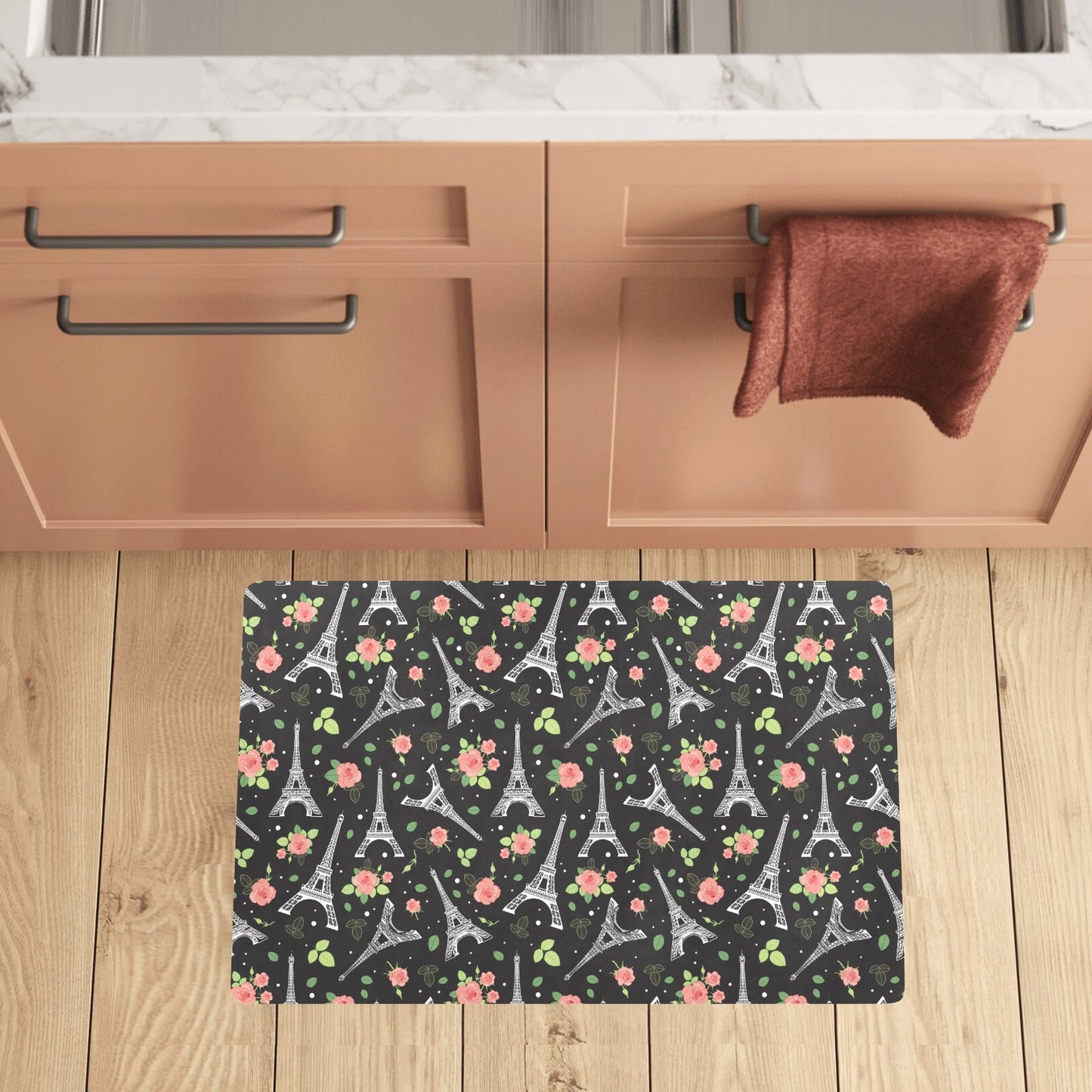 Eiffel Tower Rose Print Kitchen Mat