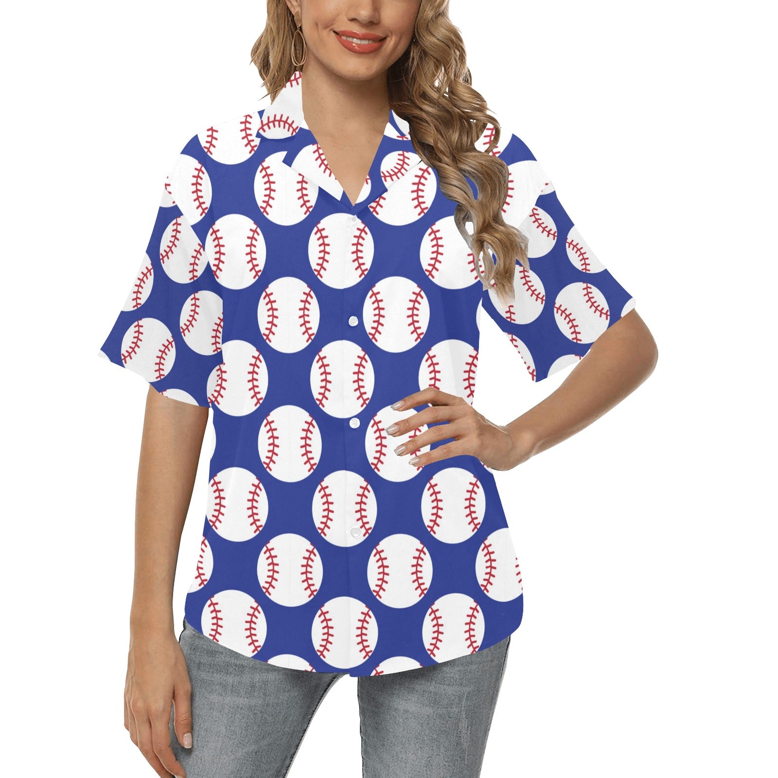 Baseball Blue Background Women's Hawaiian Shirt