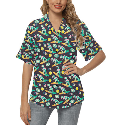 Surfboard T Rex Print Design LKS301 Women's Hawaiian Shirt