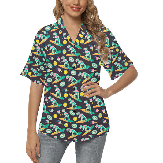 Surfboard T Rex Print Design LKS301 Women's Hawaiian Shirt