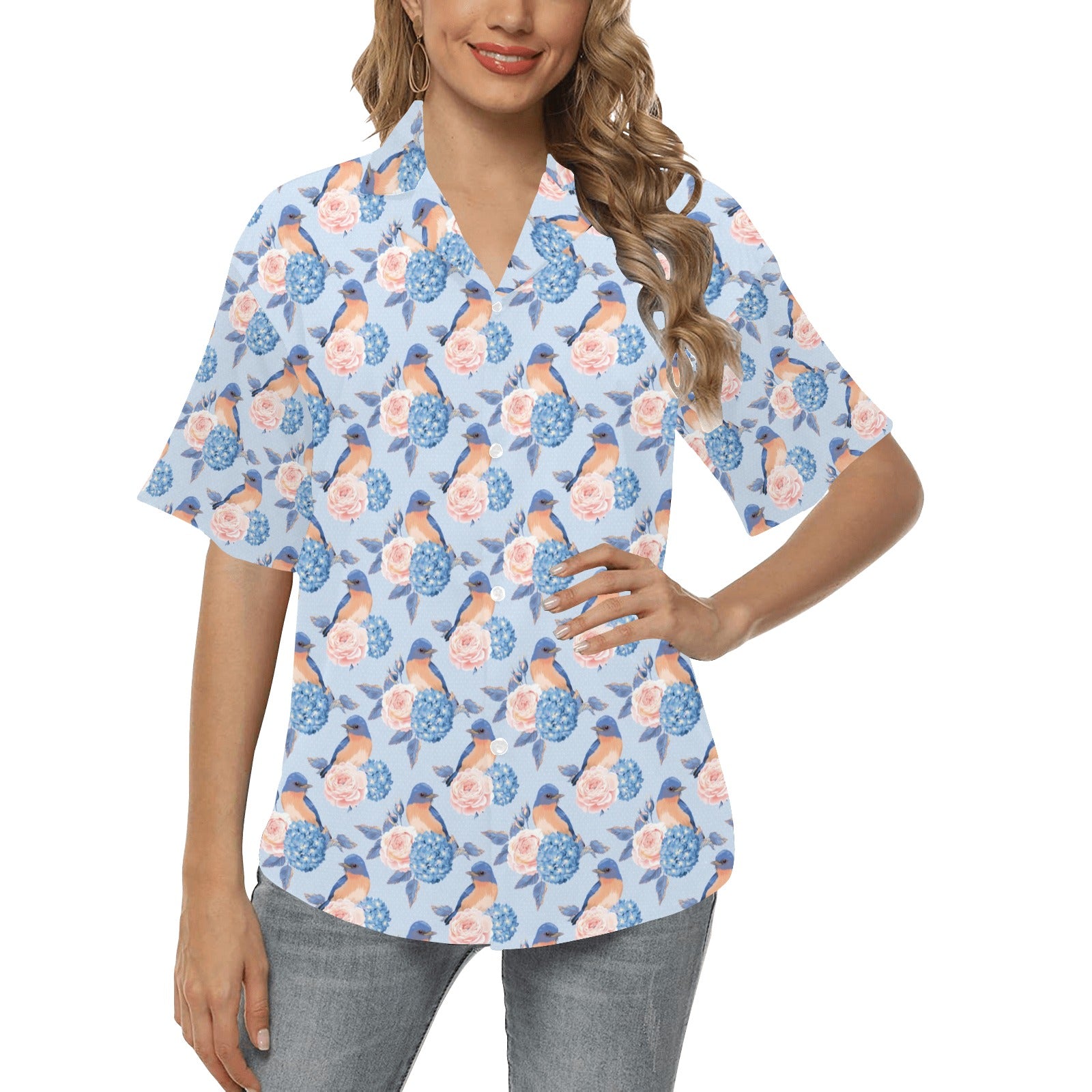 Bluebird Pattern Print Design 01 Women's Hawaiian Shirt