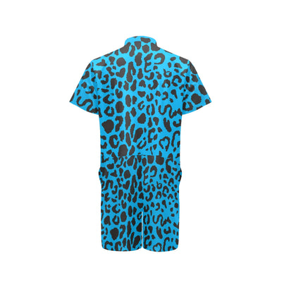 Cheetah Blue Print Pattern Men's Romper