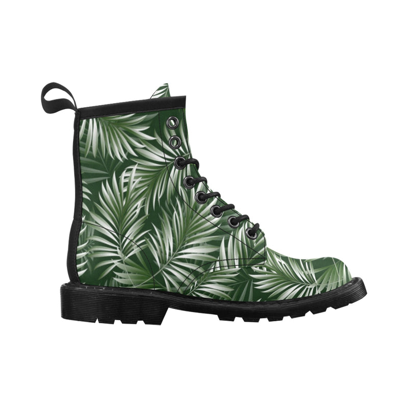 White Green Tropical Palm Leaves Women's Boots