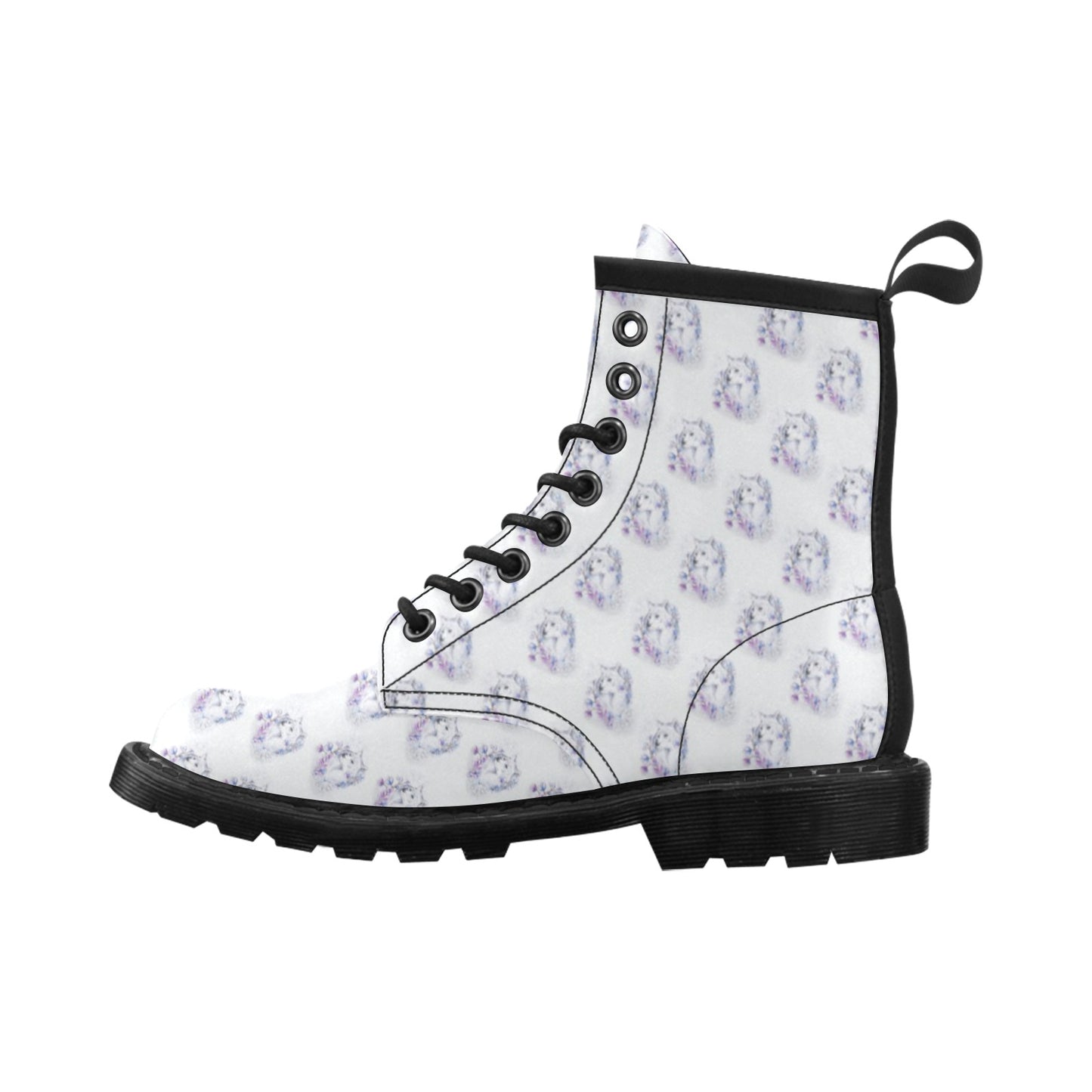 Wolf with Flower Print Design Women's Boots