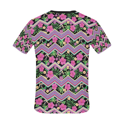 Hibiscus Pink Zigzag Line Pattern Design LKS307 Men's All Over Print T-shirt