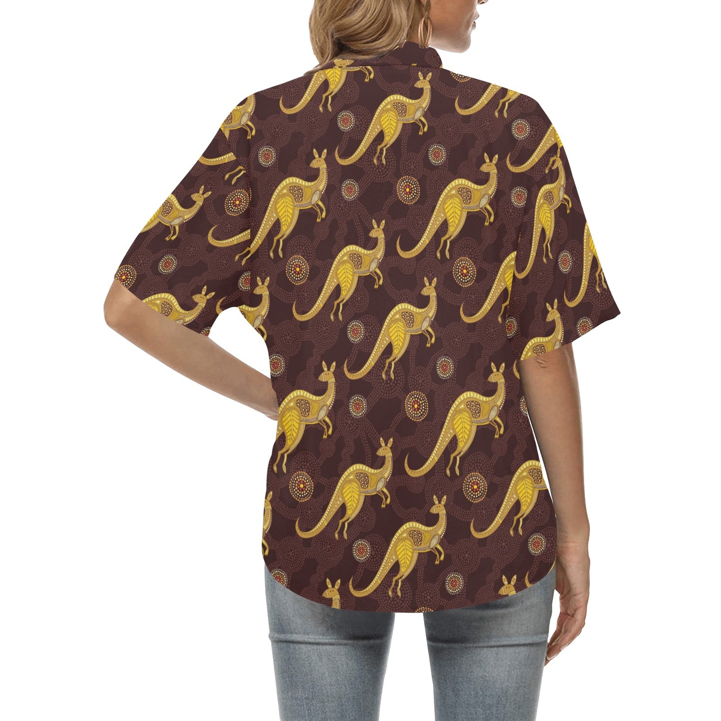 Kangaroos Aboriginal Pattern Print Design 08 Women's Hawaiian Shirt