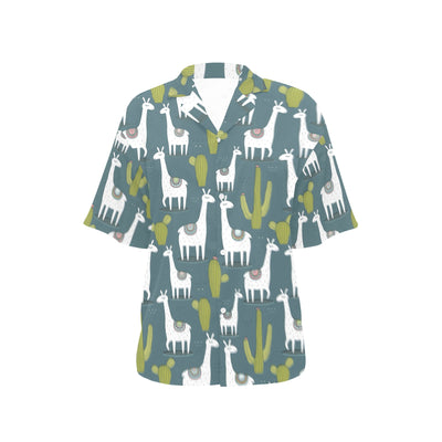 Llama Cactus Pattern Print Design 03 Women's Hawaiian Shirt