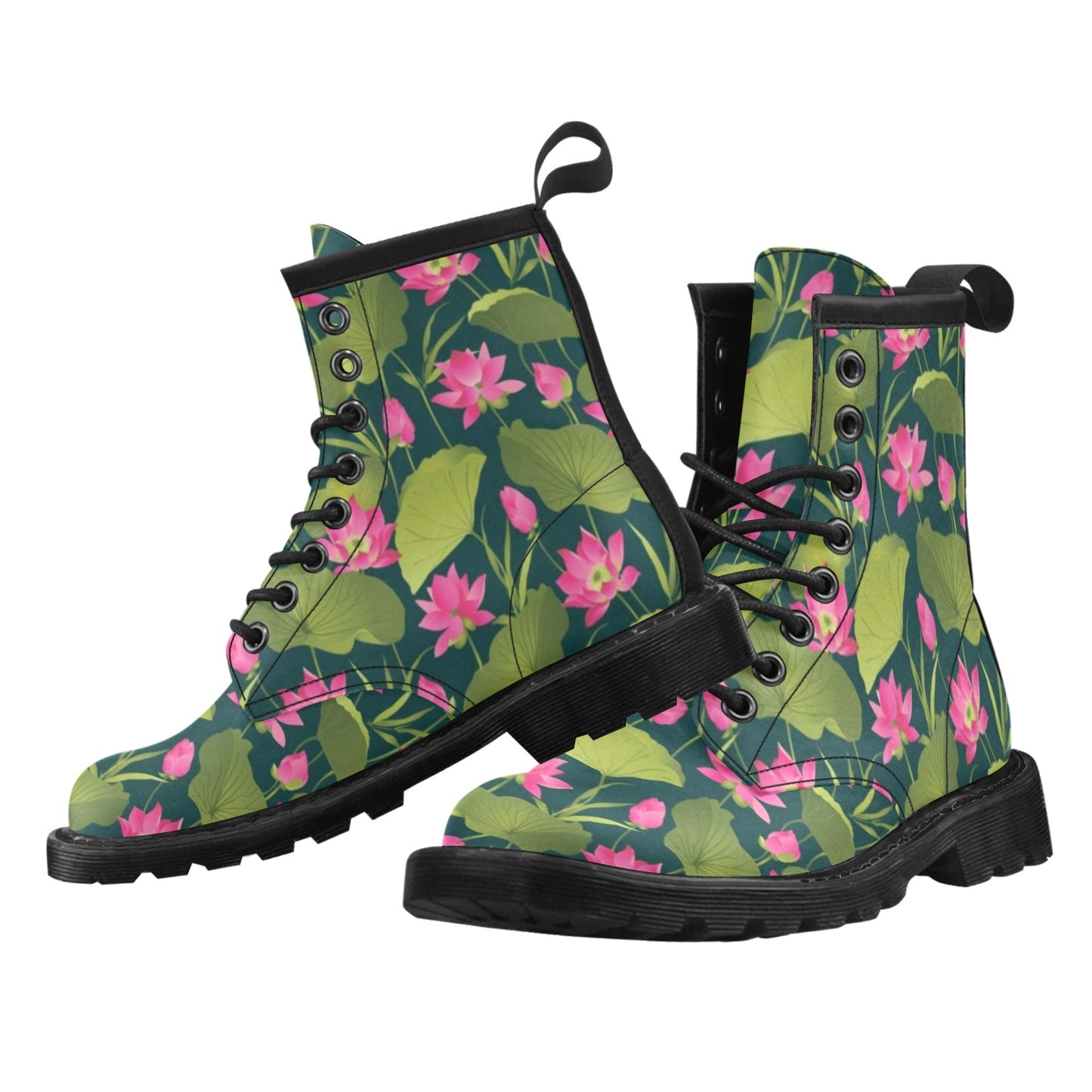 Water Lily Pattern Print Design WL09 Women's Boots