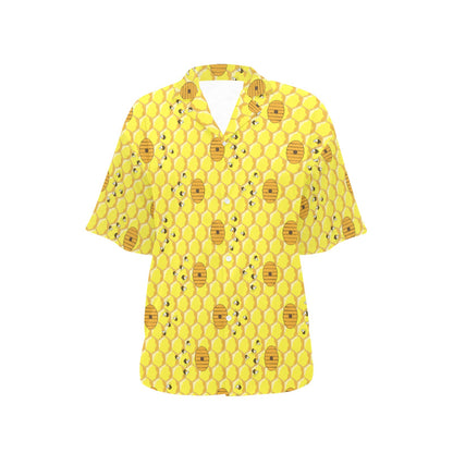 Honey Bee Print Design LKS303 Women's Hawaiian Shirt