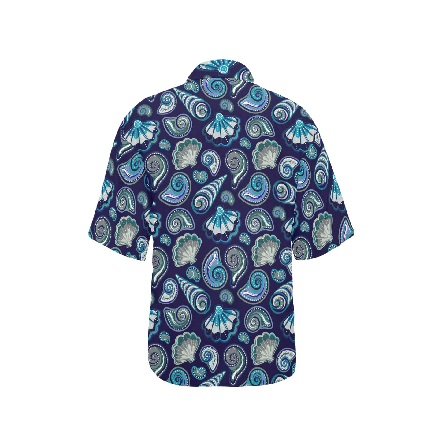 Beach Seashell Blue Print Women's Hawaiian Shirt