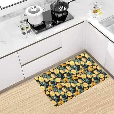 Elegant Yellow Tulip Print Kitchen Mat