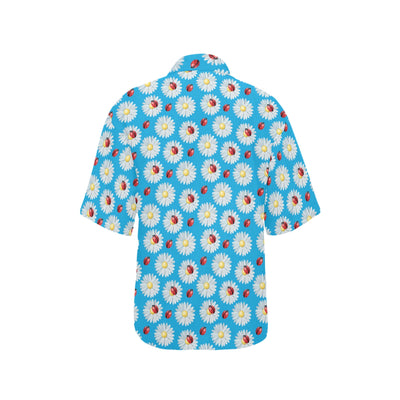 Ladybug with Daisy Themed Print Pattern Women's Hawaiian Shirt