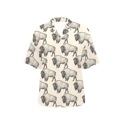 Bison Pattern Print Design 02 Women's Hawaiian Shirt