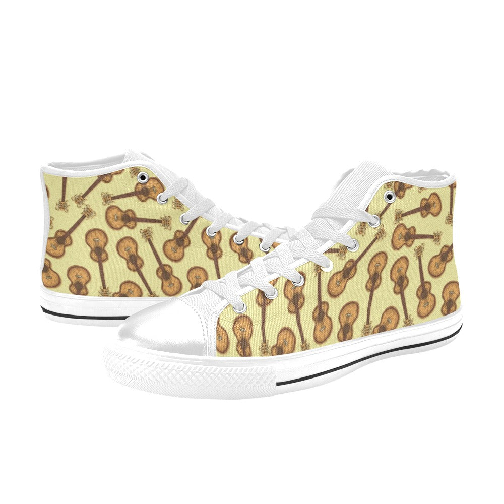 Acoustic Guitar Print Design LKS402 High Top Women's White Shoes
