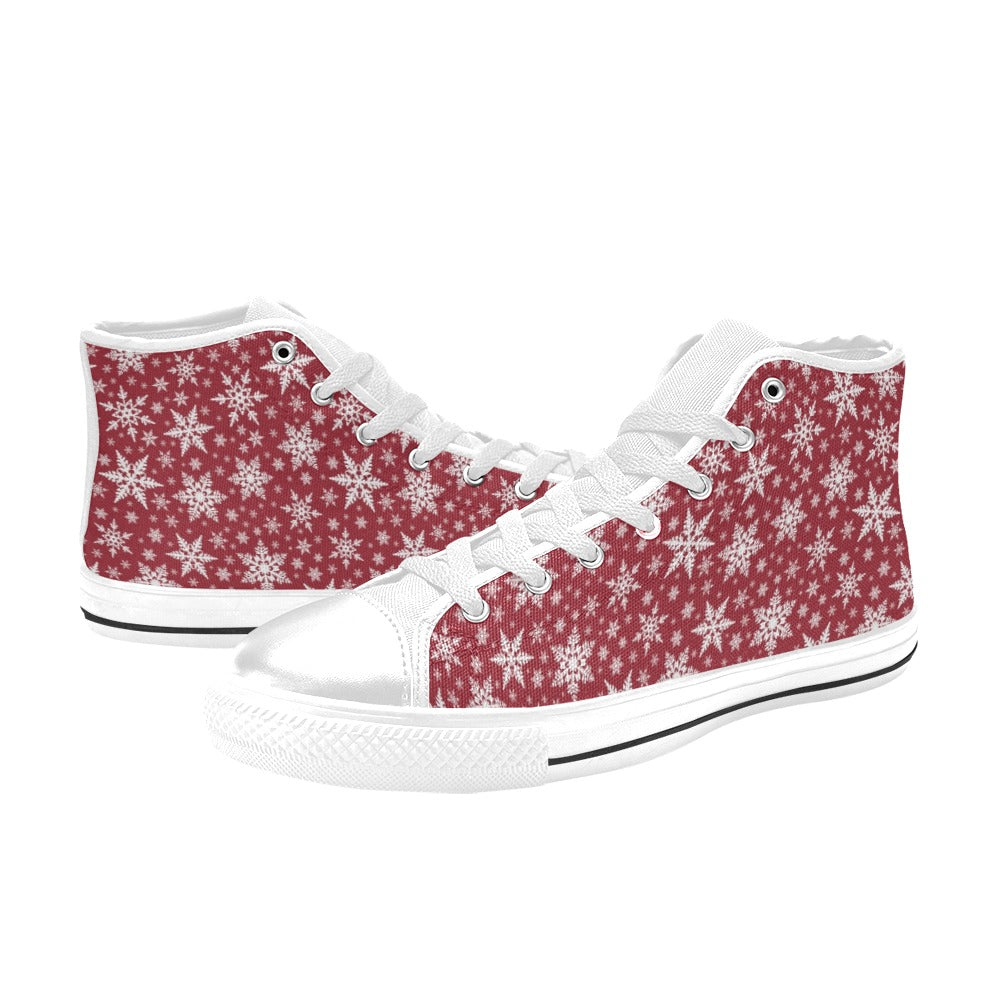 Snowflake Red Print Design LKS302 High Top Women's White Shoes