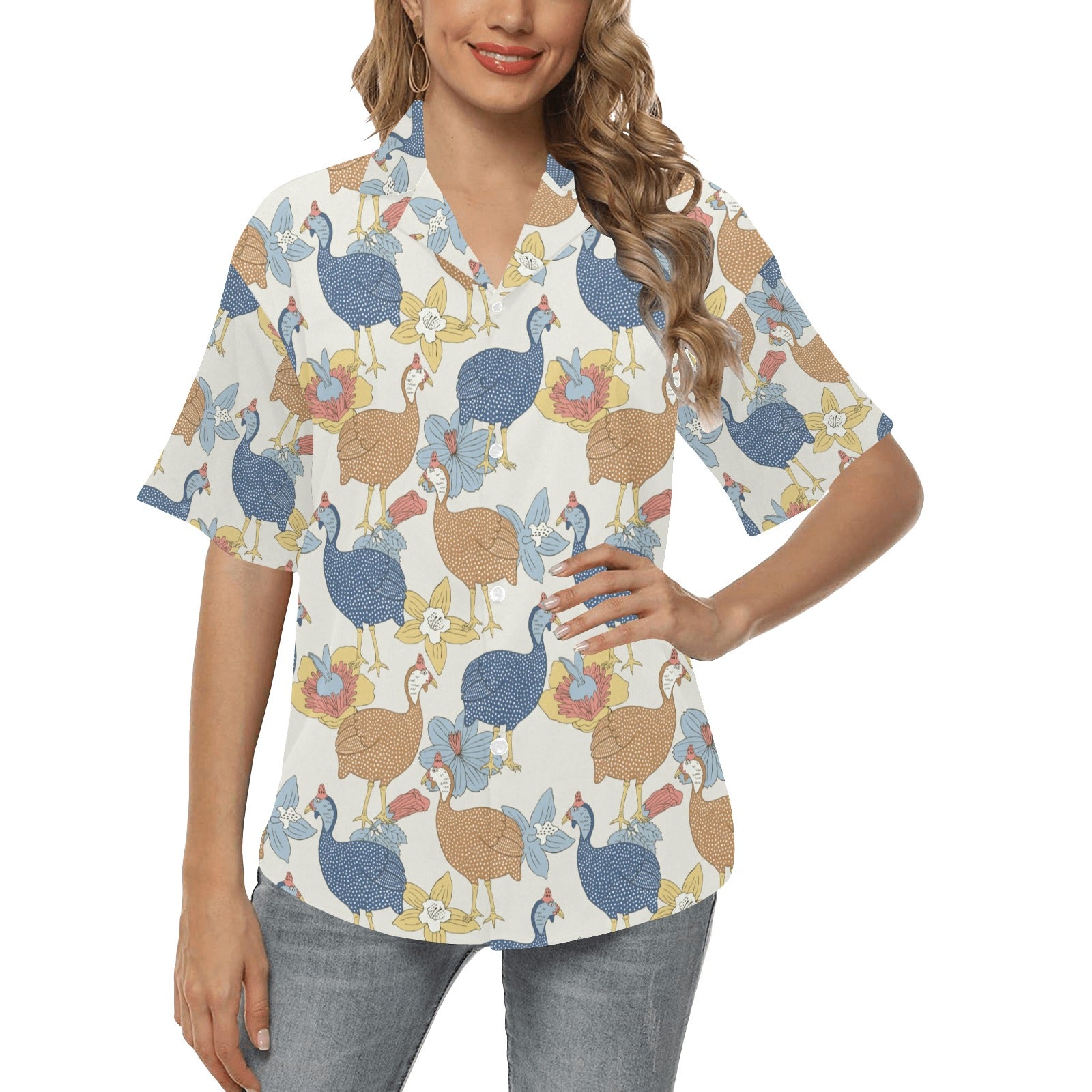 Guinea Fowl Pattern Print Design 01 Women's Hawaiian Shirt