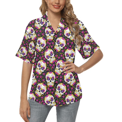 sugar skull Floral Pattern Women's Hawaiian Shirt