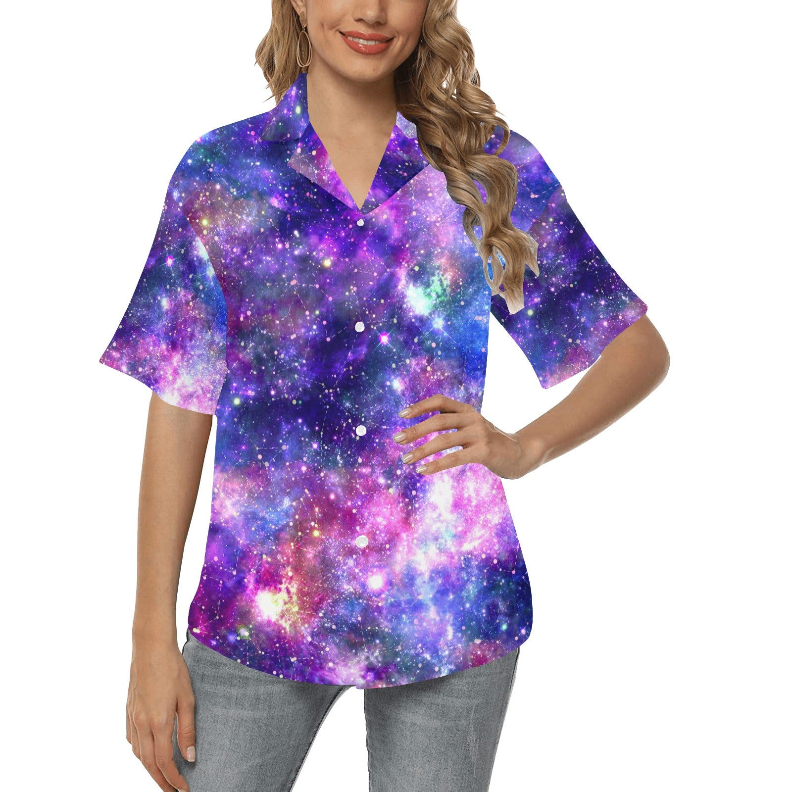 Galaxy Night Stardust Space Print Women's Hawaiian Shirt