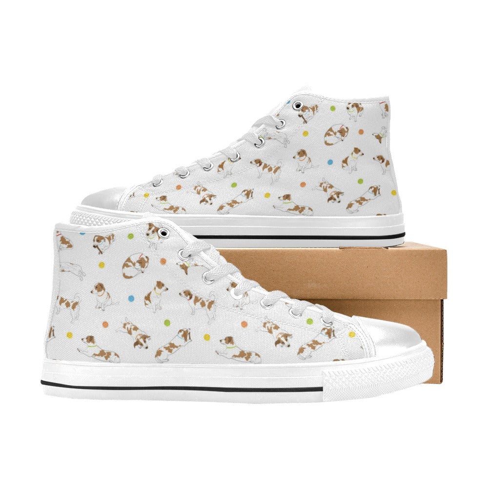 Russell Terriers With Balls Print Design LKS307 High Top Women's White Shoes