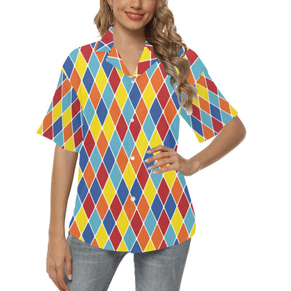 Harlequin Pattern Print Design 01 Women's Hawaiian Shirt