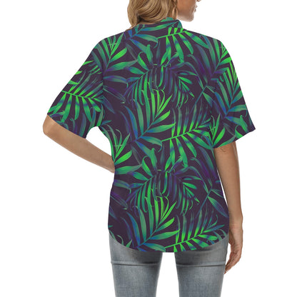 Palm Leaves Pattern Print Design PL01 Women's Hawaiian Shirt