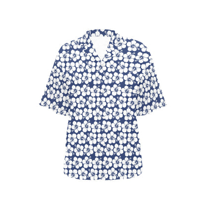 Hibiscus Blue Hawaiian Flower Pattern Women's Hawaiian Shirt