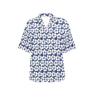 Hibiscus Blue Hawaiian Flower Pattern Women's Hawaiian Shirt