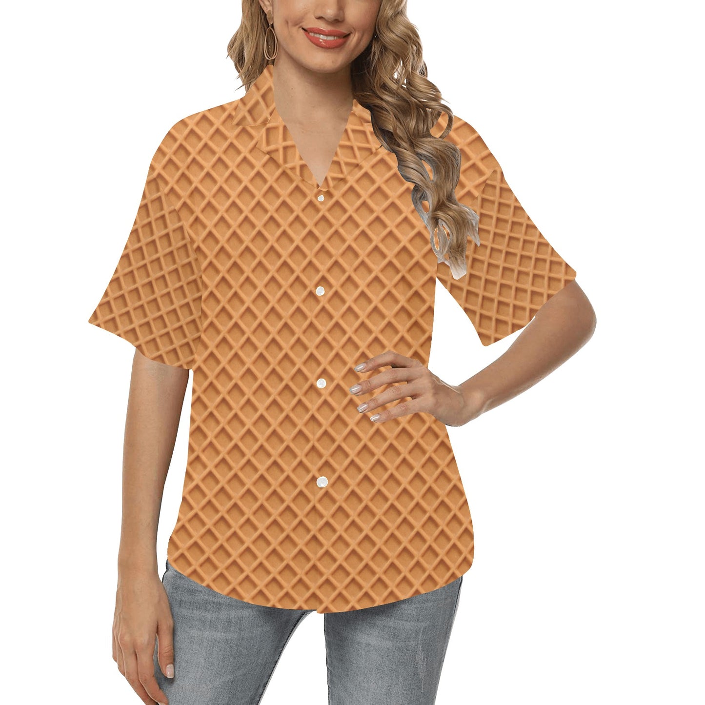 Waffle Texture Print Design LKS301 Women's Hawaiian Shirt