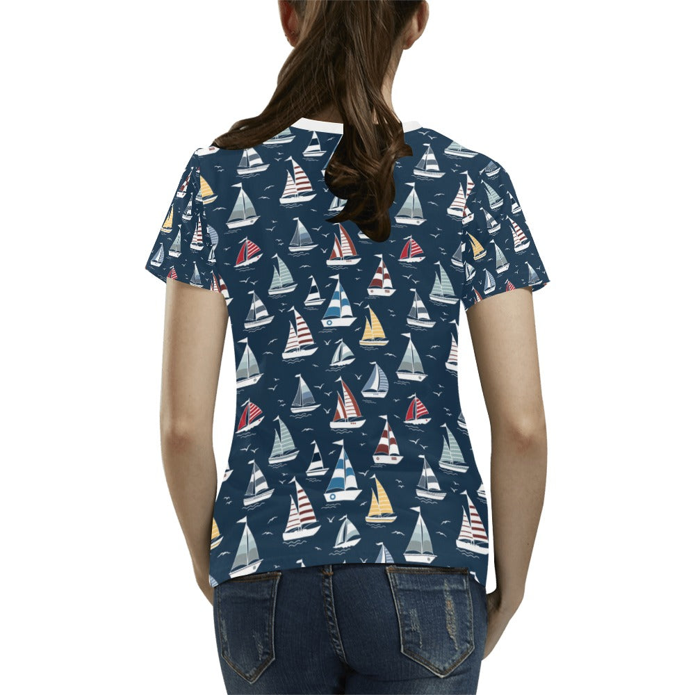 Sailboat Print Design LKS306 Women's  T-shirt