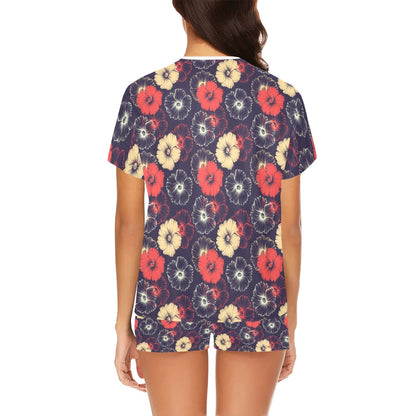 Tropical Flower Print Design LKS302 Women's Short Pajama Set