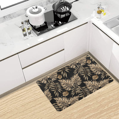 Brown Tropical Palm Leaves Kitchen Mat