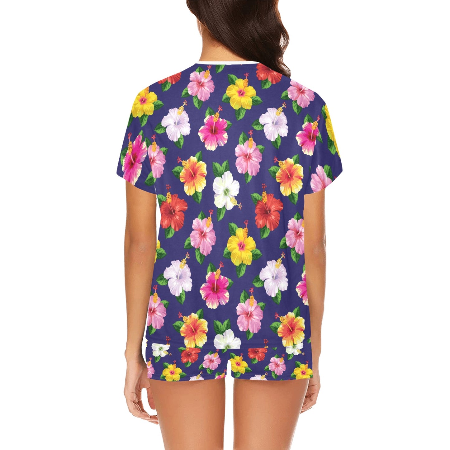 Hibiscus Colorful Print Design LKS301 Women's Short Pajama Set
