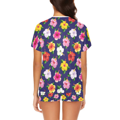 Hibiscus Colorful Print Design LKS301 Women's Short Pajama Set