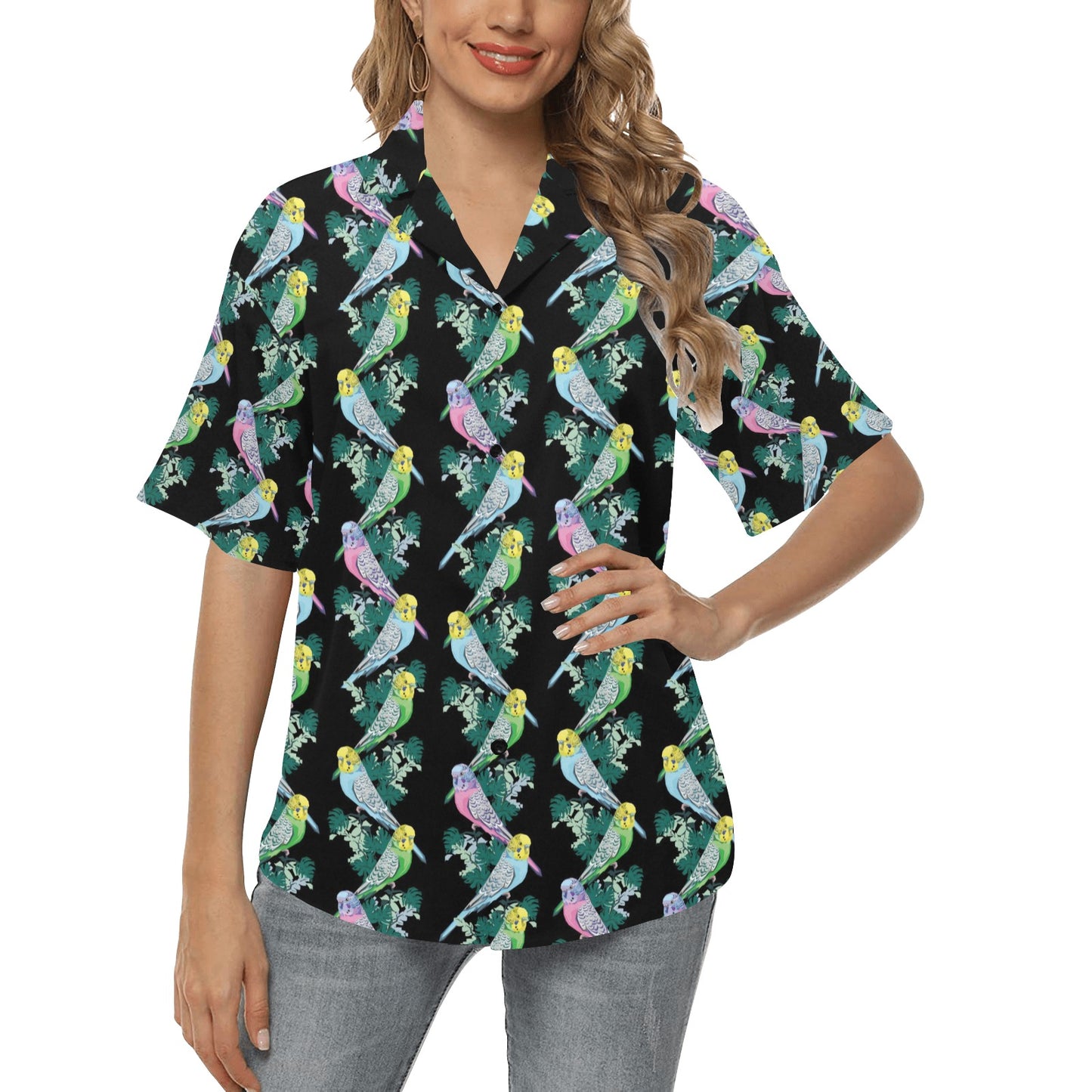 Budgerigar Pattern Print Design 03 Women's Hawaiian Shirt