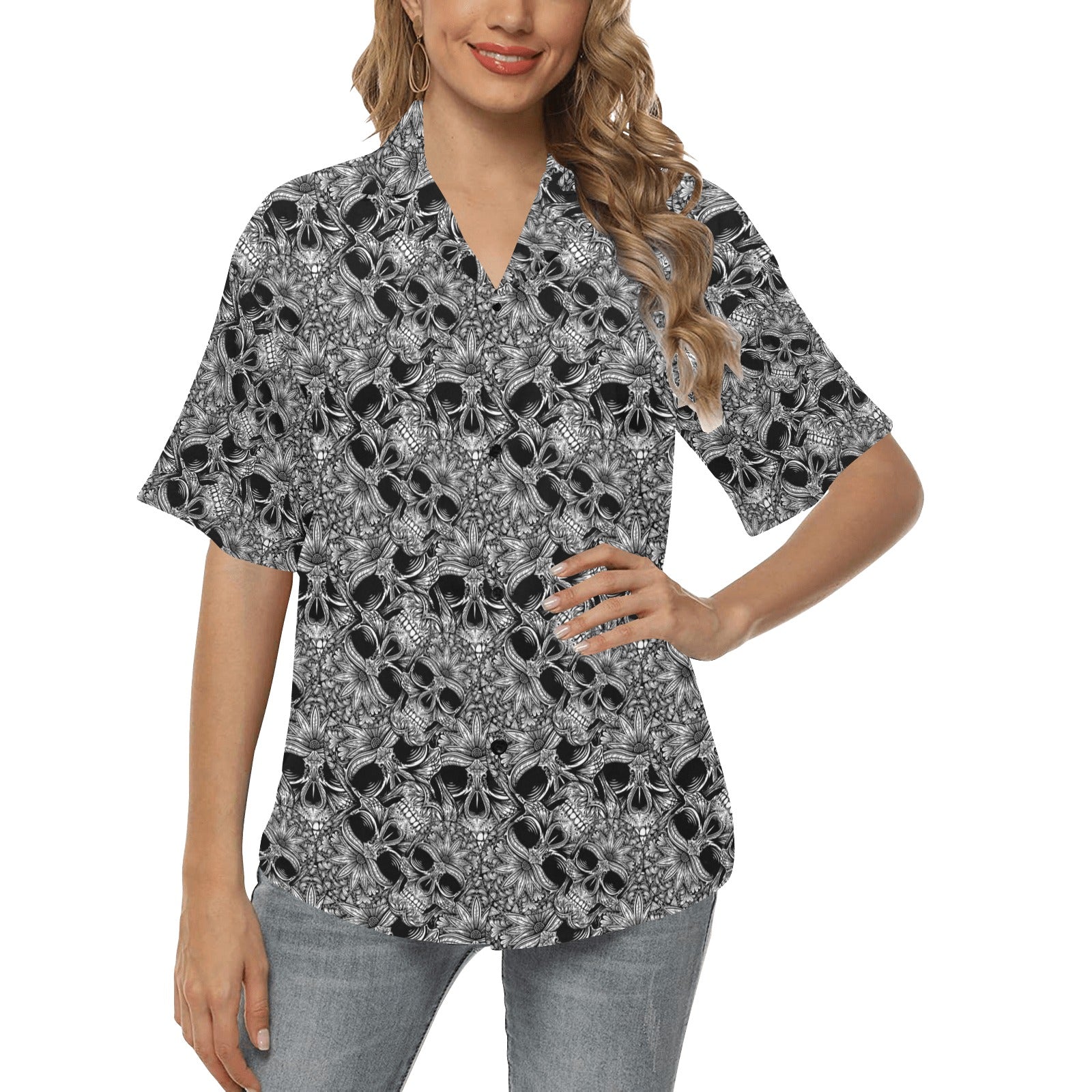 Skull Tattoo Design Print Women's Hawaiian Shirt