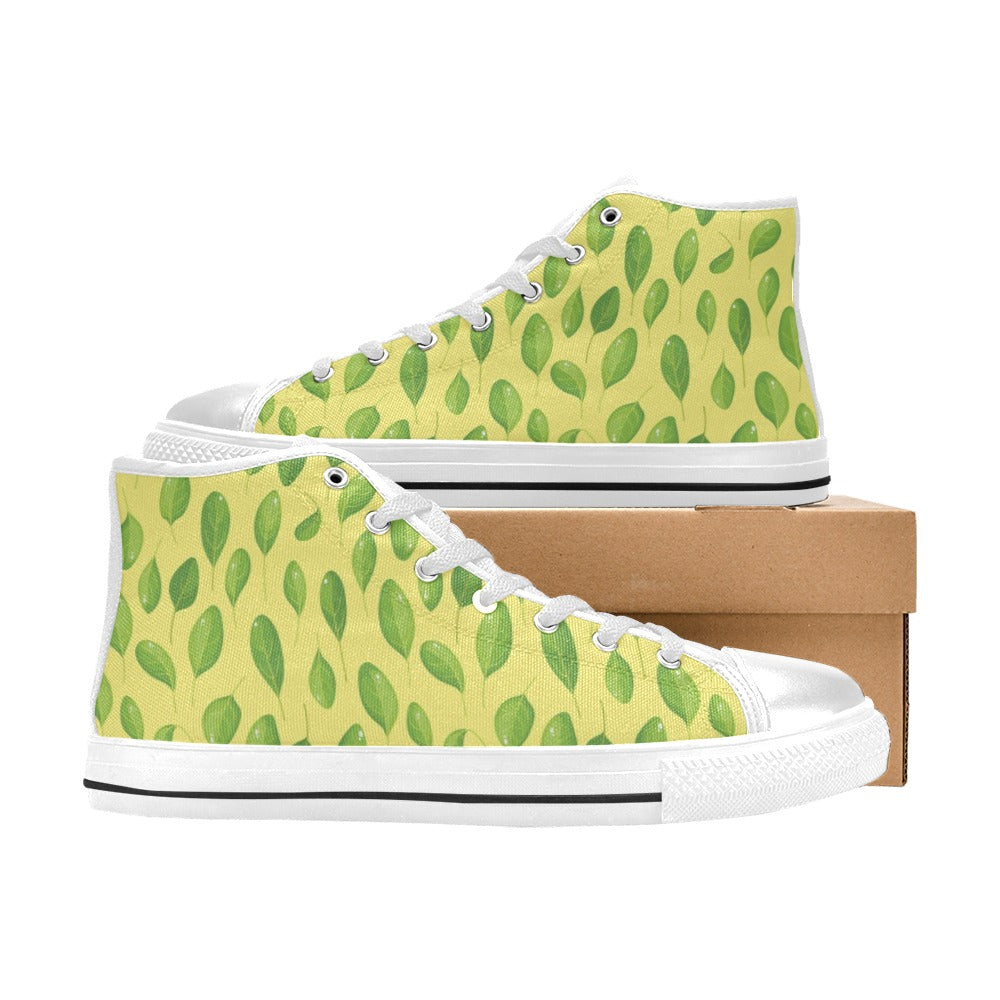 Spinach Print Design LKS302 High Top Women's White Shoes
