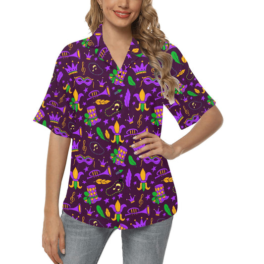 Mardi Gras Pattern Print Design 08 Women's Hawaiian Shirt
