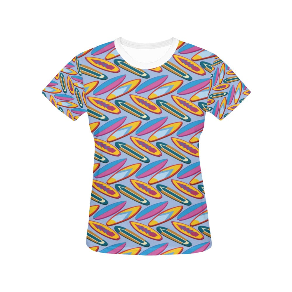 Surfboard Pattern Print Design LKS303 Women's  T-shirt