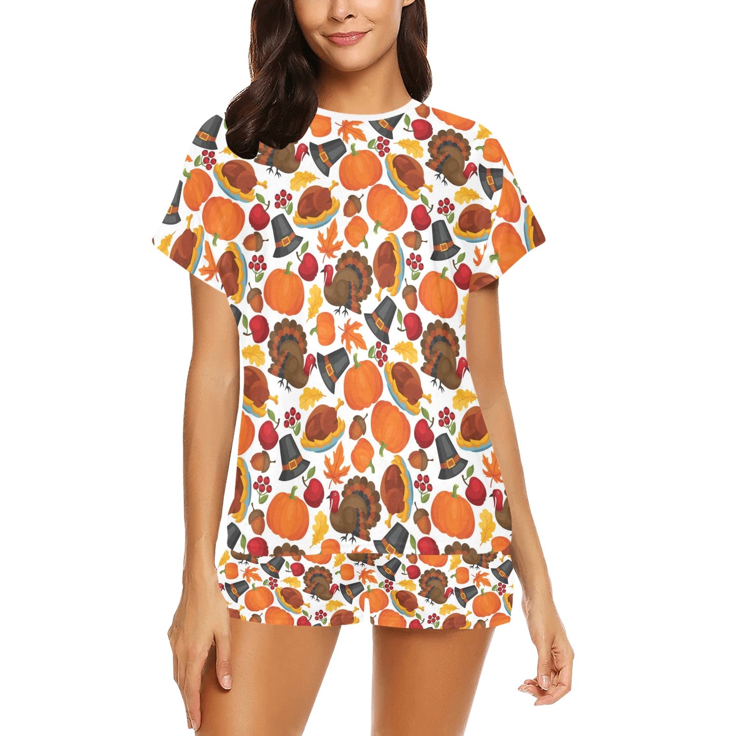 Thanksgiving Print Design LKS304 Women's Short Pajama Set