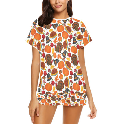 Thanksgiving Print Design LKS304 Women's Short Pajama Set