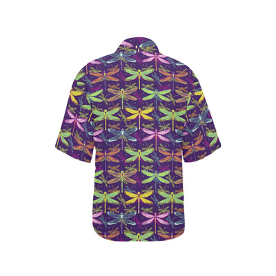 Dragonfly Neon Color Print Pattern Women's Hawaiian Shirt