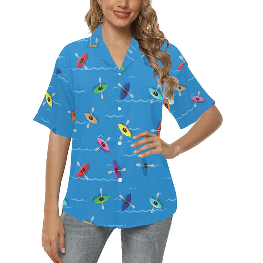 Kayak Pattern Print Design 03 Women's Hawaiian Shirt